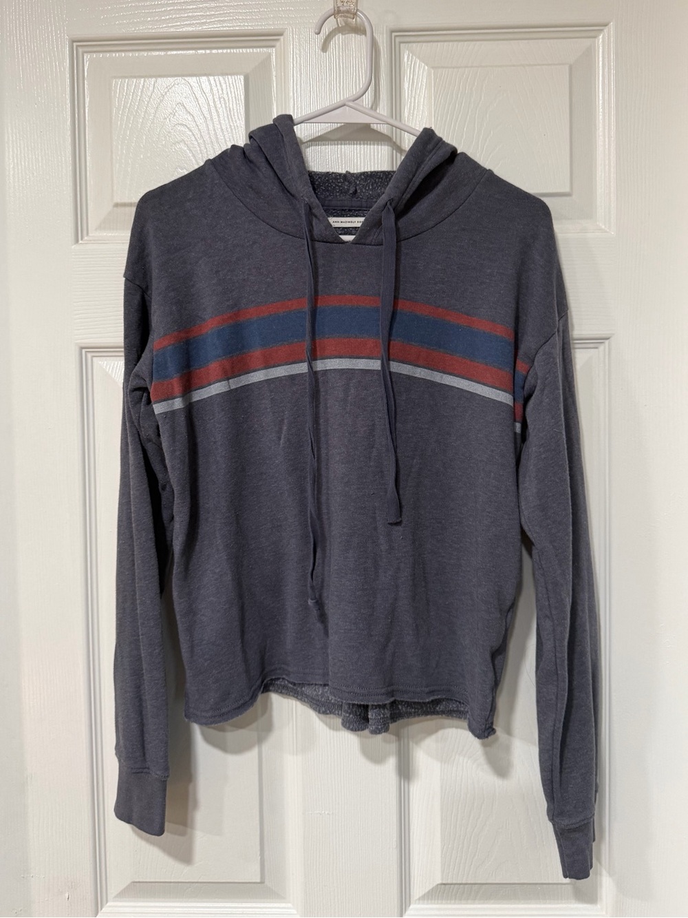 American Eagle Outfitters Charcoal Hoodie with Red and Blue Stripes